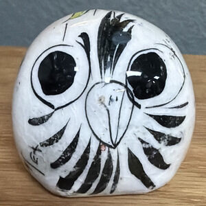 Vintage Mexican Tonala Pottery Owl Hand Painted Glazed Floral Yellow As Is